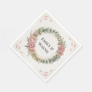 Serviette En Papier Mariage Romantique avec Fleurs Roses et Verdure