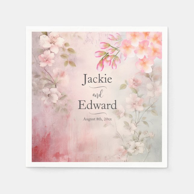 Serviette En Papier Mariage romantique rose (Devant)