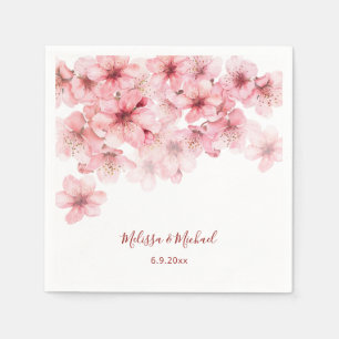 Serviette En Papier Mariage Rose Blanc Floraison de Cerisier