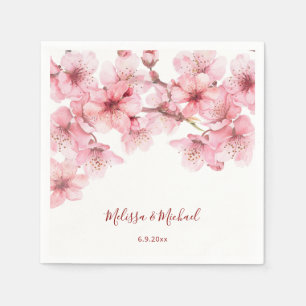 Serviette En Papier Mariage Rose Blanc Floraison de Cerisier