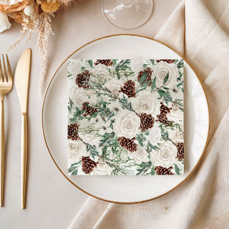 Serviette En Papier Mariage Rose Blanche d'Hiver Épinette Cône Éternel