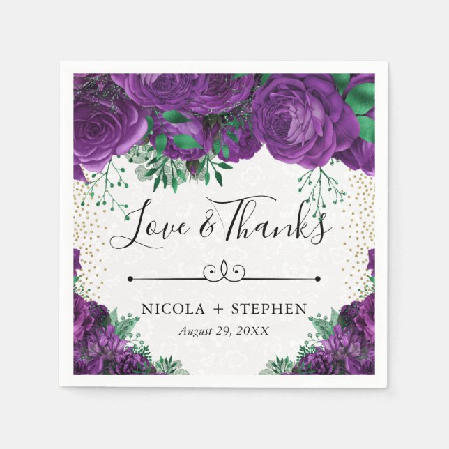 Serviette En Papier Mariage Rose d'aquarelle violet (Devant)