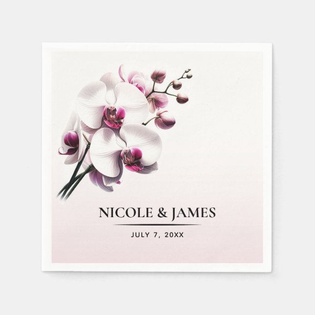 Serviette En Papier Mariage rose et blanc orchidée (Devant)