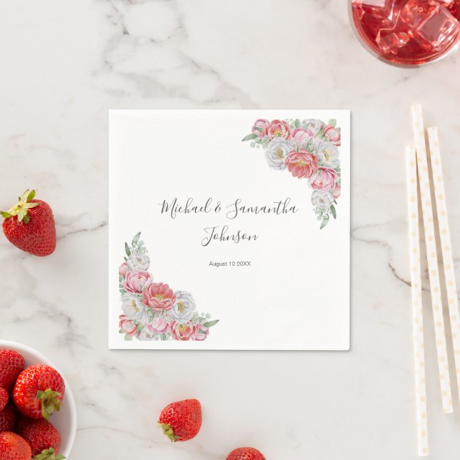 Serviette En Papier Mariage rose et blanc Peony (En situation)