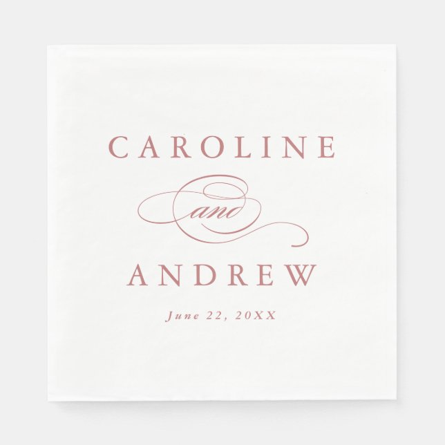 Serviette En Papier Mariage rose foncé classique (Devant)