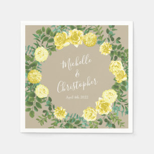 Serviette En Papier Mariage rose jaune vintage