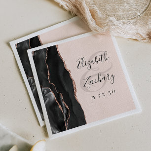 Serviette En Papier Mariage Rose Or Noir Agate Blush Rose Script