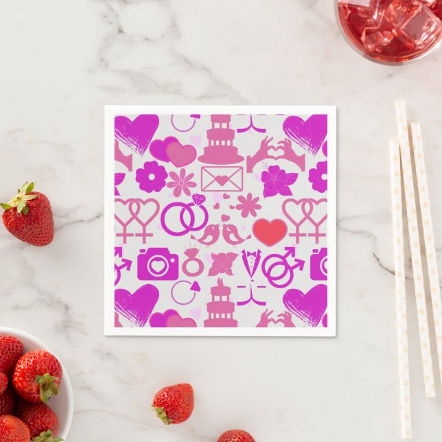 Serviette En Papier Mariage rose ornements motif 03 (En situation)