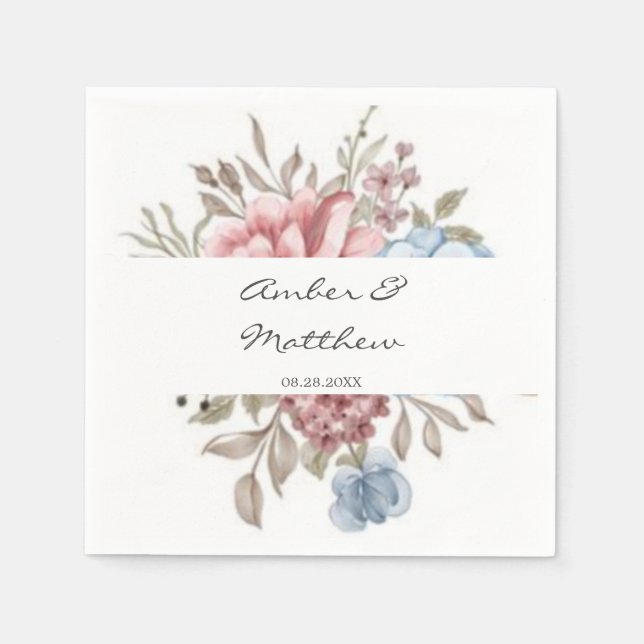 Serviette En Papier Mariage rose pâle bleu azur rose pâle (Devant)