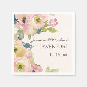 Serviette En Papier Mariage Rose Pâle Floral Vert Sauge