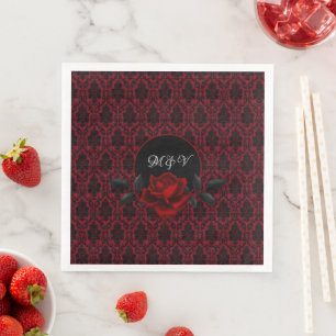 Serviette En Papier Mariage Rose Rouge Damassée Gothique