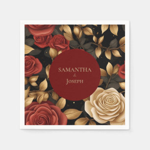 Serviette En Papier Mariage Rose rouge et or