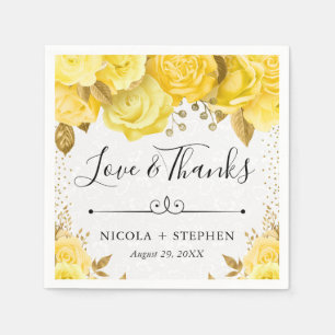 Serviette En Papier Mariage Roses Glam Jaune Aquarelle