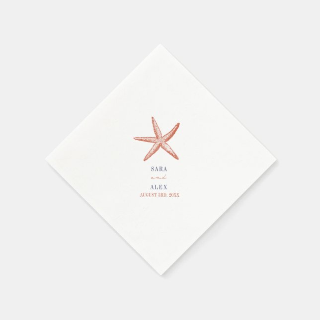 Serviette En Papier Mariage rouge et bleu rustique Starfish (Coin)