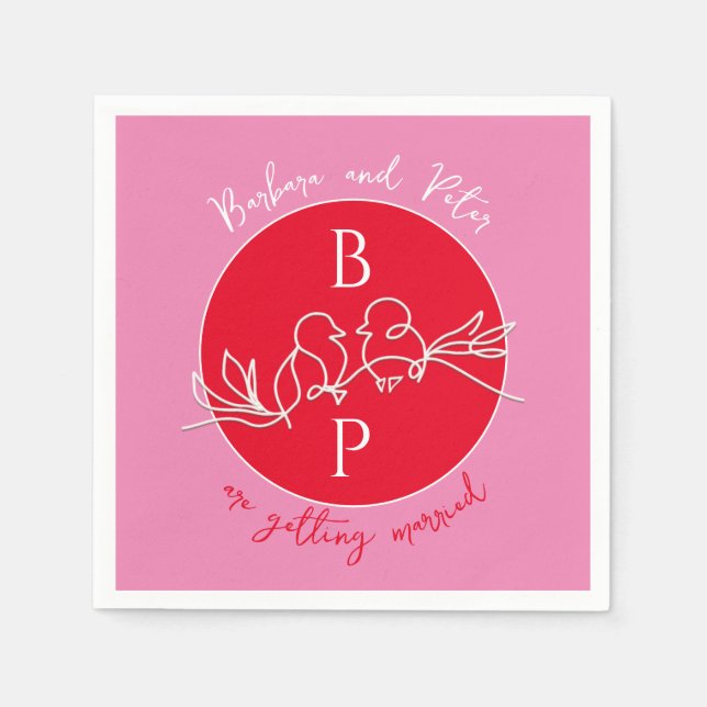 Serviette En Papier Mariage rouge moderne (Devant)