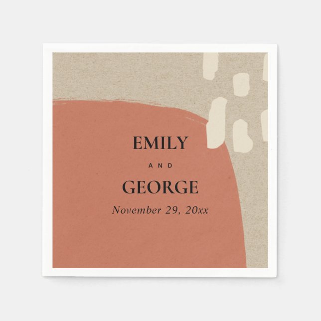 SERVIETTE EN PAPIER MARIAGE ROUGE MODERNE ABSTRAIT ET MODERNE KRAFT TE (Devant)