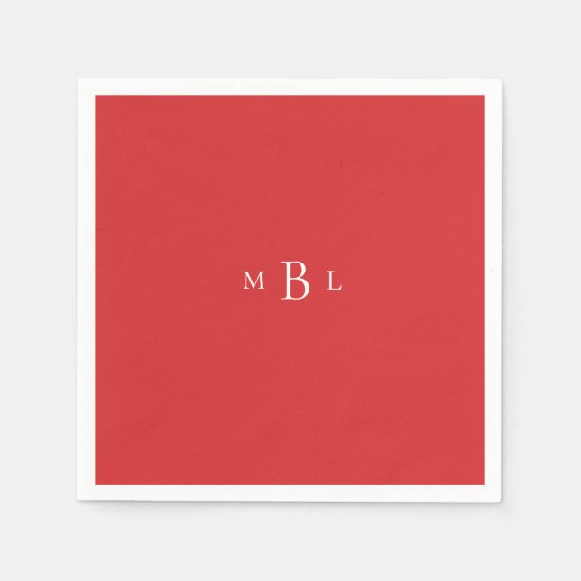 Serviette En Papier Mariage rouge Monogramme blanc (Devant)