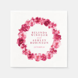 Serviette En Papier Mariage rouge rose rose fleur wreath personnalisée