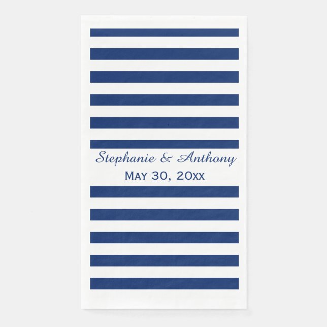 Serviette En Papier Mariage Royal Bleu rayé (Devant)