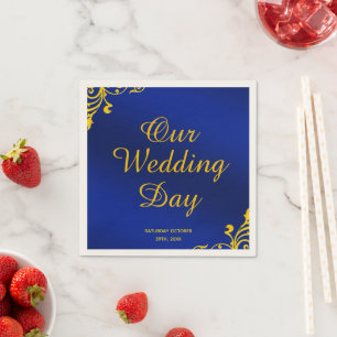 Serviette En Papier Mariage Royal Blue et Gold