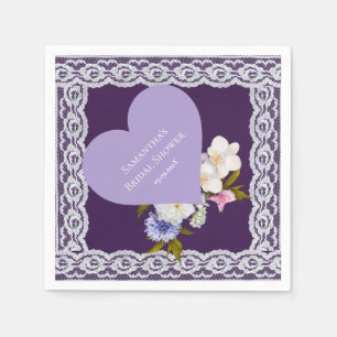 Serviette En Papier Mariage Royal Prune et Dentelle