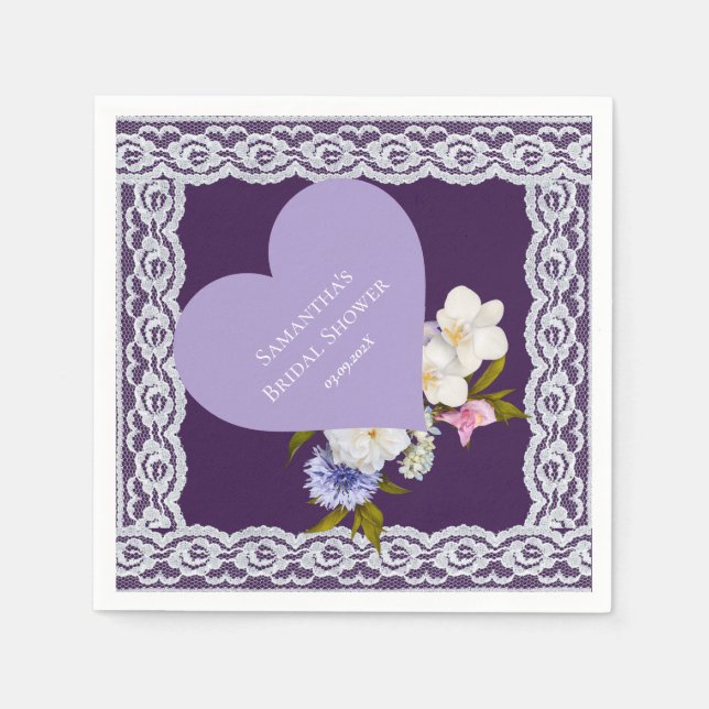 Serviette En Papier Mariage Royal Prune et Dentelle (Devant)