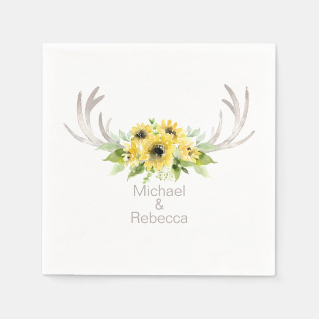 Serviette En Papier Mariage Russe Deer Antlers Sunflower Monogramme (Devant)