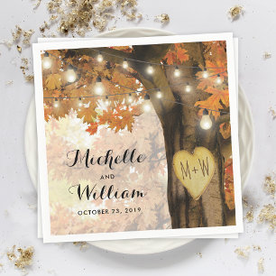 Serviette En Papier Mariage Rustique d'Automne avec Guirlande Lumineus