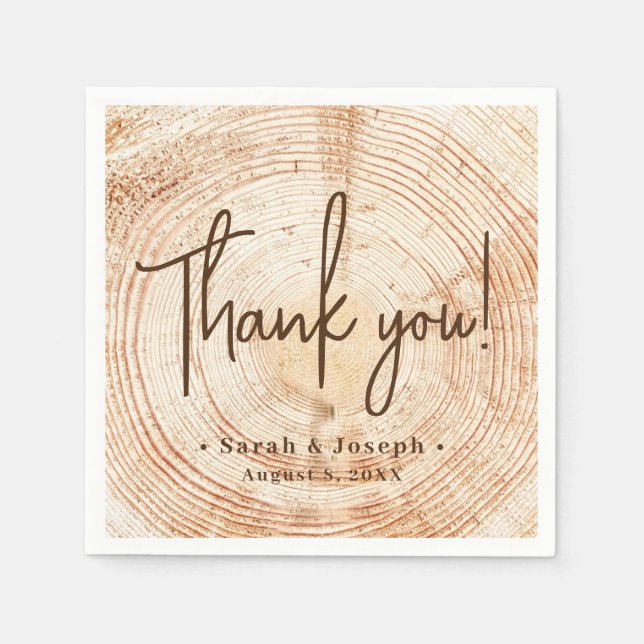 Serviette En Papier Mariage rustique de grain de bois Merci (Devant)