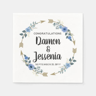 Serviette En Papier Mariage rustique en bois bohème avec flèches et fl