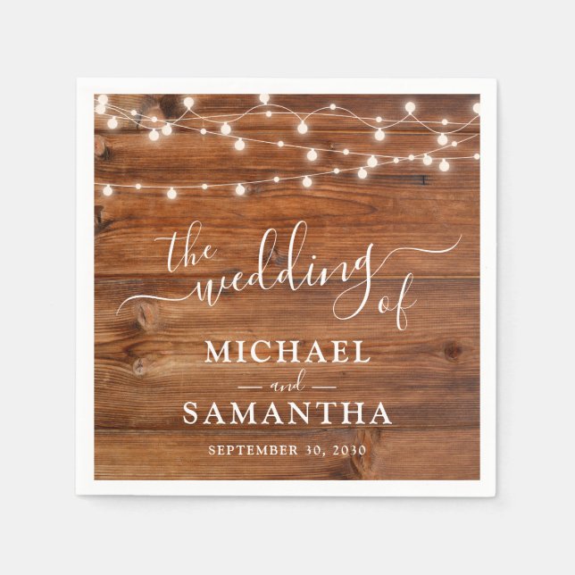 Serviette En Papier Mariage rustique en bois simple et élégant (Devant)