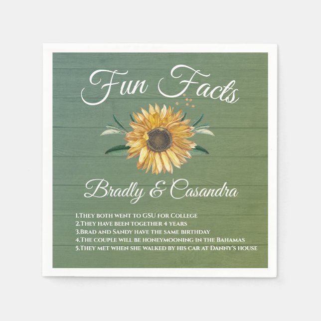 Serviette En Papier Mariage rustique Faits amusants tournesol vert boi (Devant)