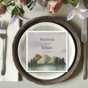 Serviette En Papier Mariage Rustique Mountain & Lake Evergreen