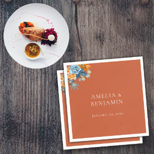 Serviette En Papier Mariage Rustique Terracotta Orange Bleu Marine Rou