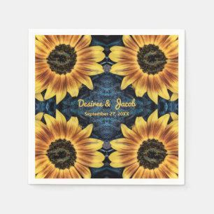 Serviette En Papier Mariage rustique Tournesol Jaune Denim Jeans Bleu