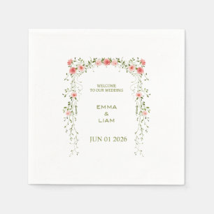 Serviette En Papier Mariage rustique vintage avec arche florale rose t