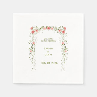 Serviette En Papier Mariage rustique vintage avec arche florale rose t