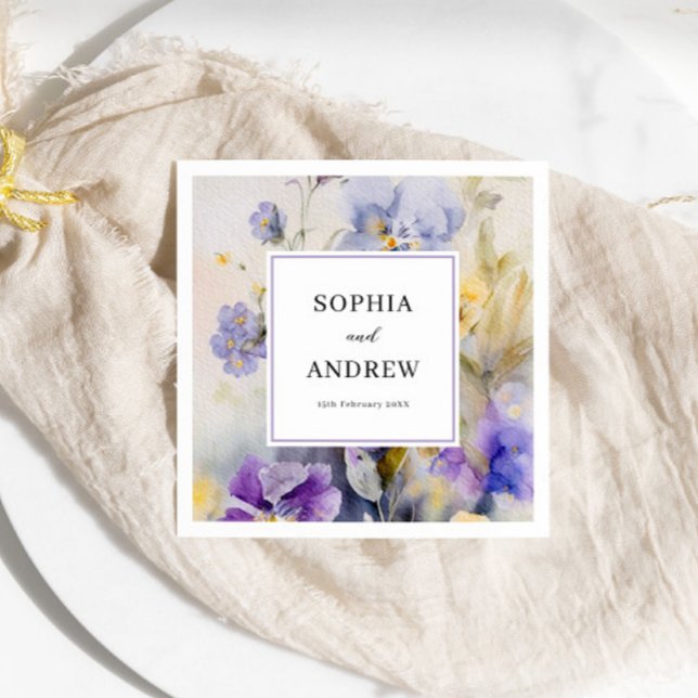 Serviette En Papier Mariage rustique violets aquarelle (Créateur téléchargé)