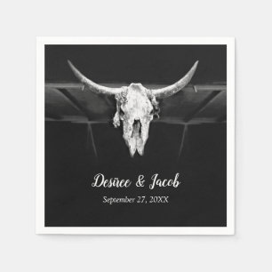 Serviette En Papier Mariage Rustique Western Noir et Blanc Taureau