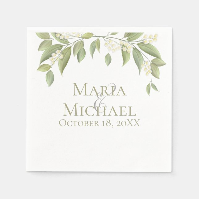 Serviette En Papier mariage Sage Vert Élégant Foliage Simple (Devant)