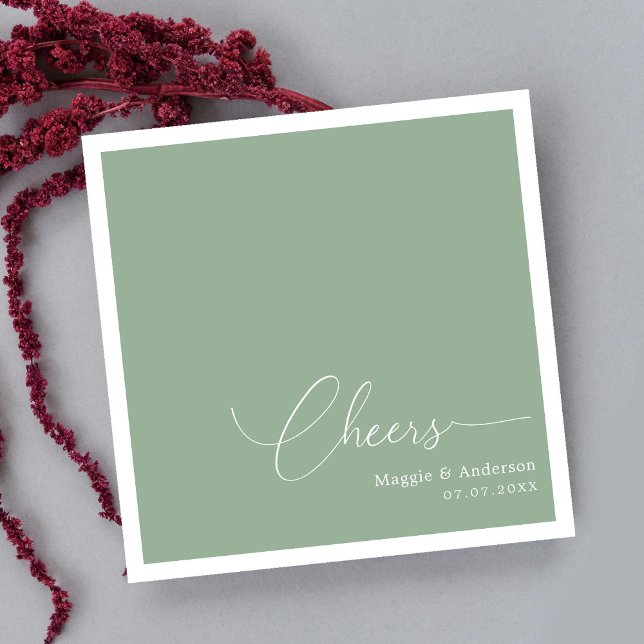 Serviette En Papier Mariage Script Sage Vert Cheers (Simplicity in Style: Cheers to Forever Wedding Napkins)