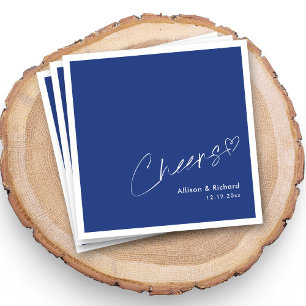 Serviette En Papier Mariage Signature « Cheers » Bleu Royal Nautical