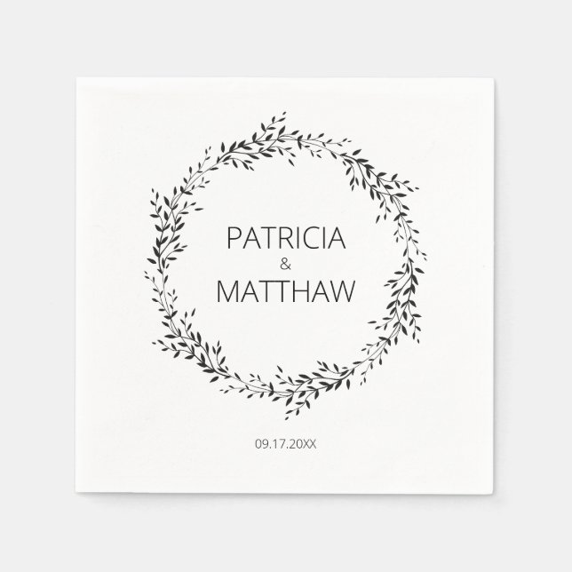 Serviette En Papier Mariage silhouette élégant de feuilles (Devant)