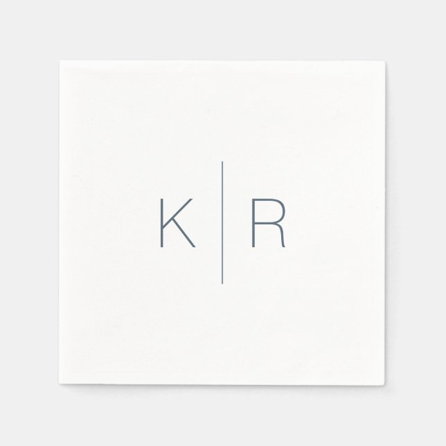 Serviette En Papier Mariage simple blanc marine bleu Monogramme (Devant)