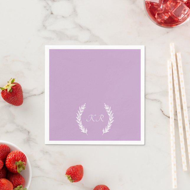 Serviette En Papier Mariage simple de monogramme violet (En situation)