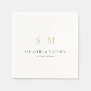 Serviette En Papier Mariage simple Elegant blanc gris or