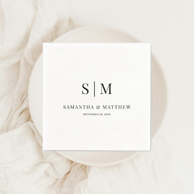 Serviette En Papier Mariage simple élégant d'esperluette et de deux in (Simple Elegant Couple Monogram Wedding Napkin)