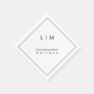 Serviette En Papier Mariage simple Elegant noir et blanc