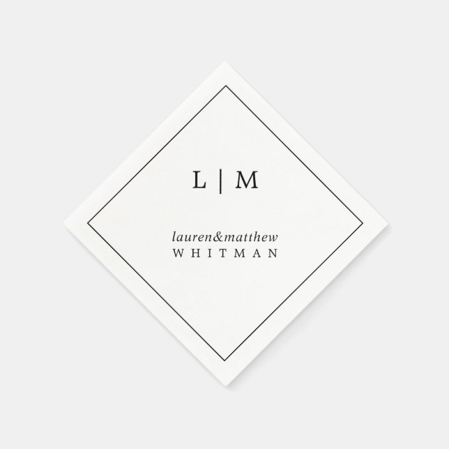 Serviette En Papier Mariage simple Elegant noir et blanc (Coin)