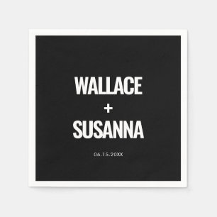 Serviette En Papier Mariage simple minimaliste noir et blanc